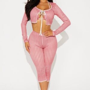 Sweet Talking Gingham 2 Piece Top/Legging - Red/combo